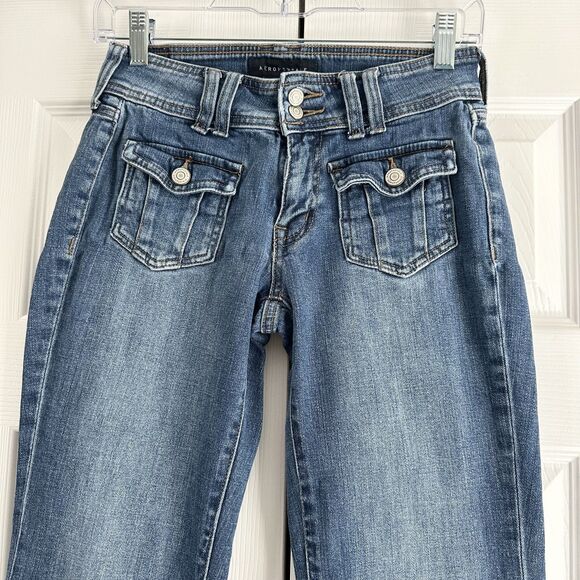 Aeropostale Jeans Size 2 Blue Denim Low Rise Flare 90's Y2K Hipster - Picture 2 of 10
